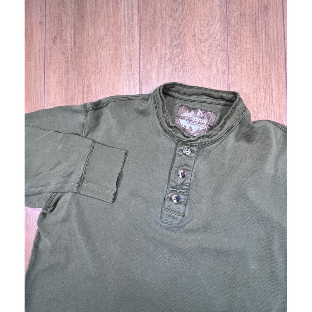 Eddie Bauer Sport Shop Mens Olive Green Long‎ Sleeve Henley Shirt L vintage 05